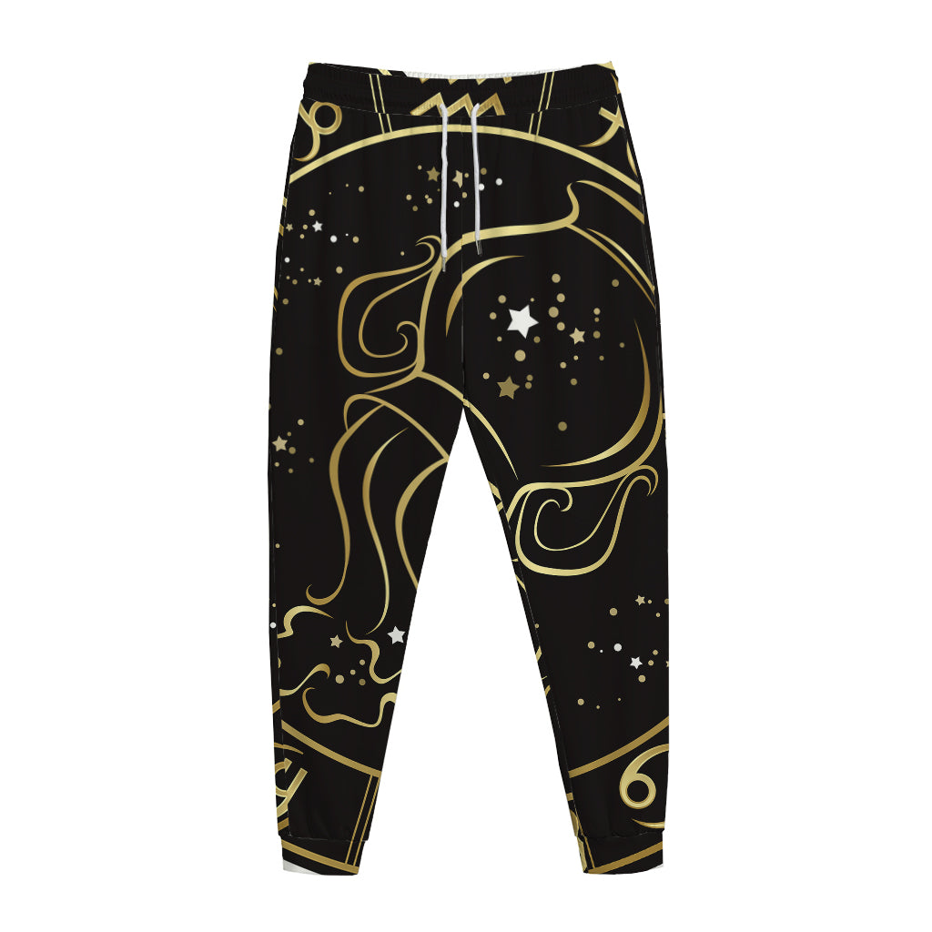 Gold And Black Aquarius Sign Print Jogger Pants