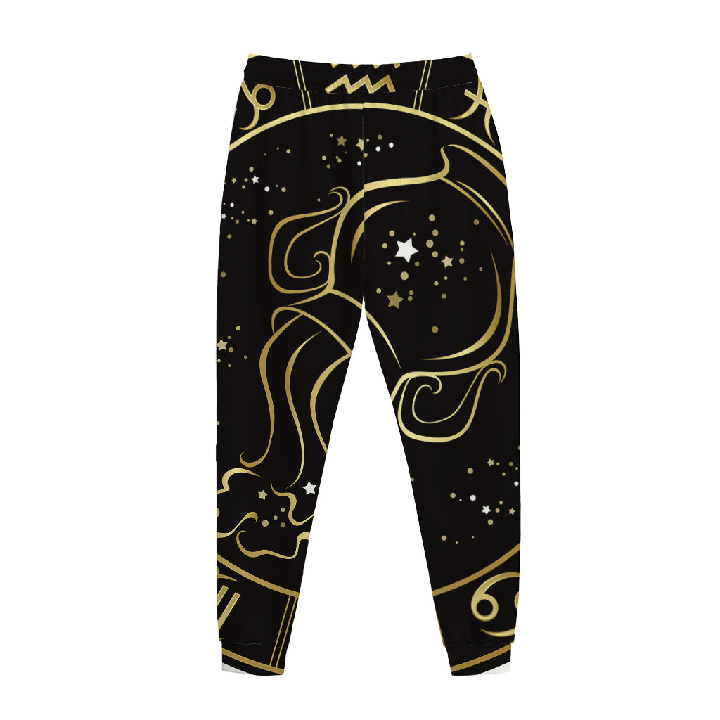 Gold And Black Aquarius Sign Print Jogger Pants
