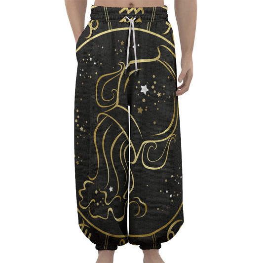 Gold And Black Aquarius Sign Print Lantern Pants