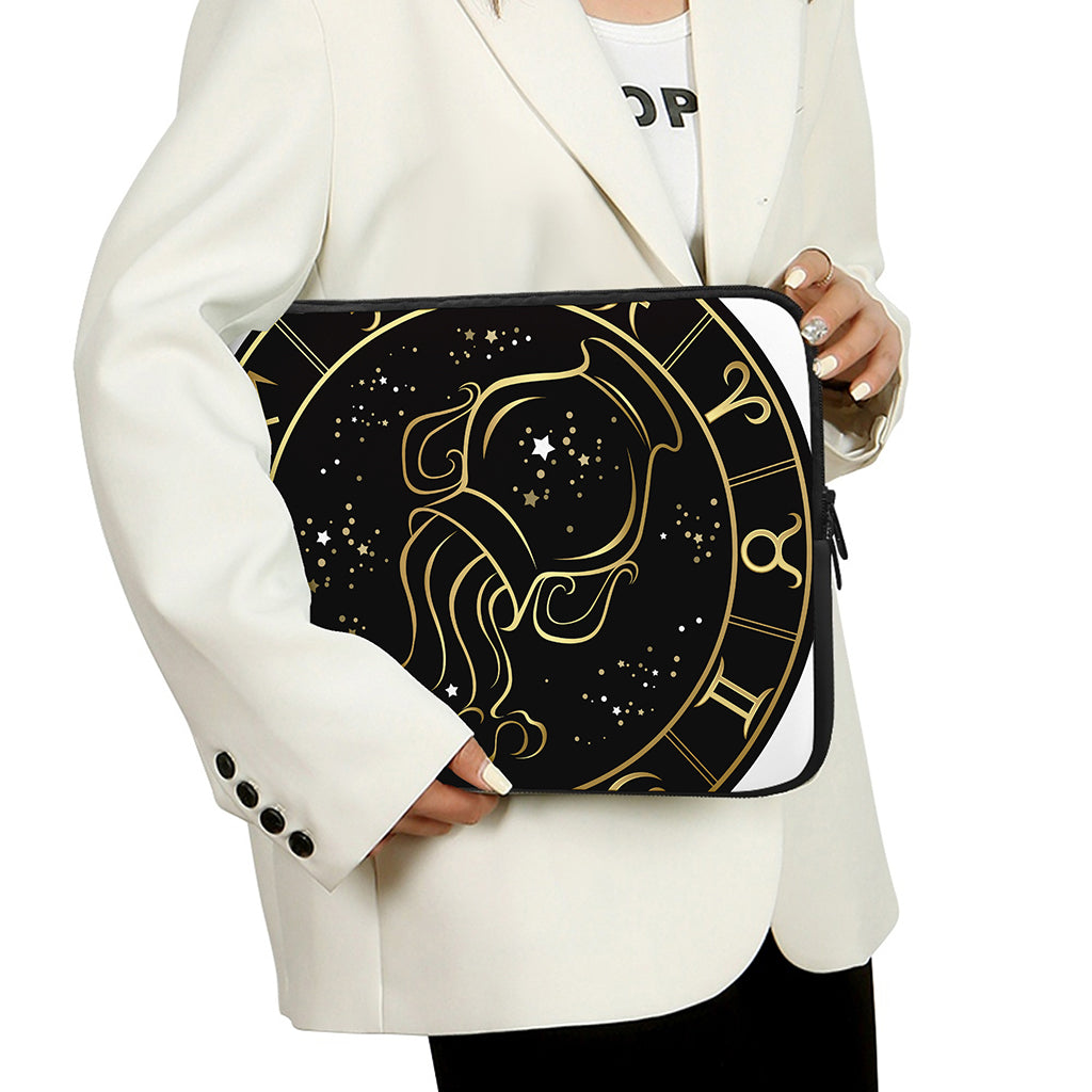Gold And Black Aquarius Sign Print Laptop Sleeve
