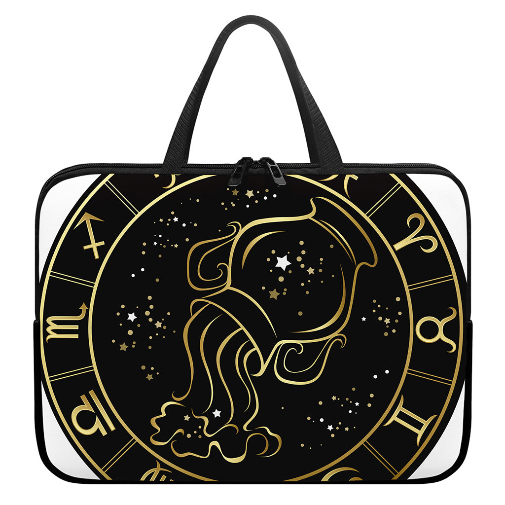Gold And Black Aquarius Sign Print Laptop Sleeve With Handle