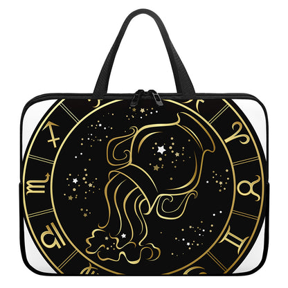 Gold And Black Aquarius Sign Print Laptop Sleeve With Handle
