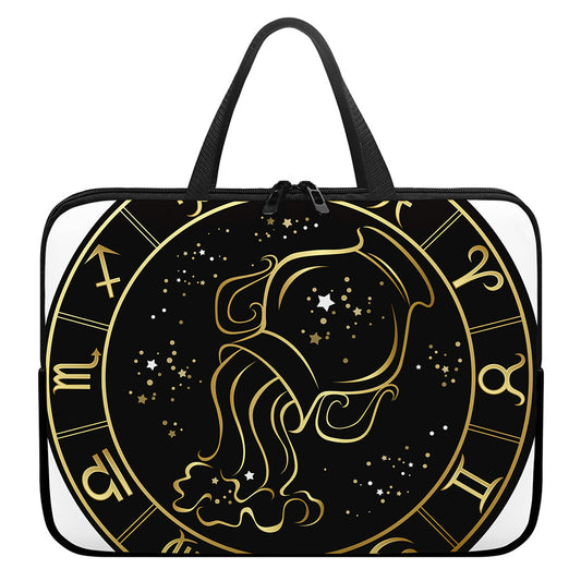 Gold And Black Aquarius Sign Print Laptop Sleeve With Handle