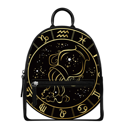 Gold And Black Aquarius Sign Print Leather Backpack