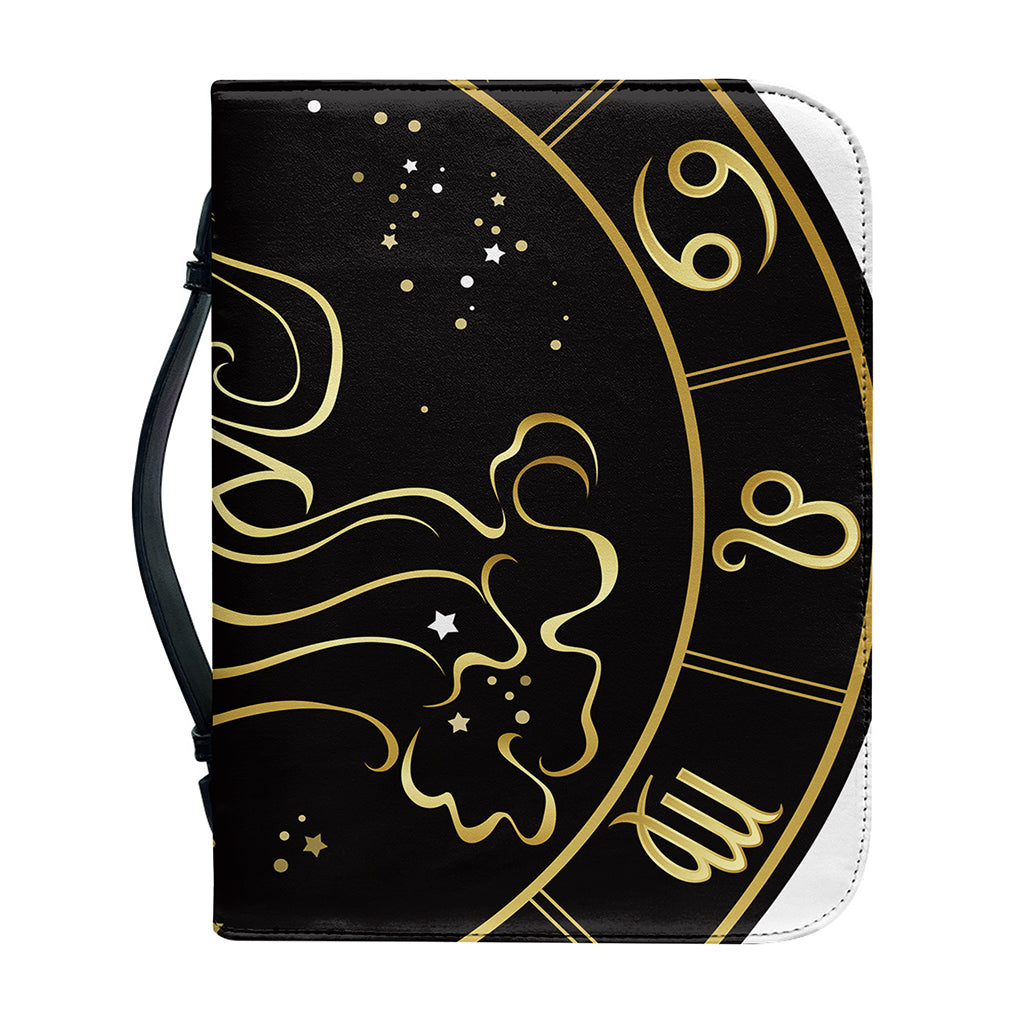 Gold And Black Aquarius Sign Print Leather Bible Cover