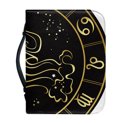 Gold And Black Aquarius Sign Print Leather Bible Cover