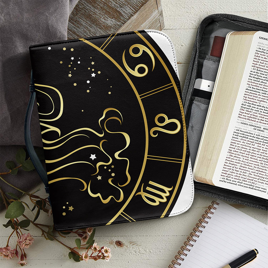 Gold And Black Aquarius Sign Print Leather Bible Cover