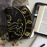 Gold And Black Aquarius Sign Print Leather Bible Cover