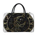 Gold And Black Aquarius Sign Print Leather Duffel Bag