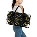 Gold And Black Aquarius Sign Print Leather Duffle Bag