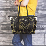 Gold And Black Aquarius Sign Print Leather Tote Bag