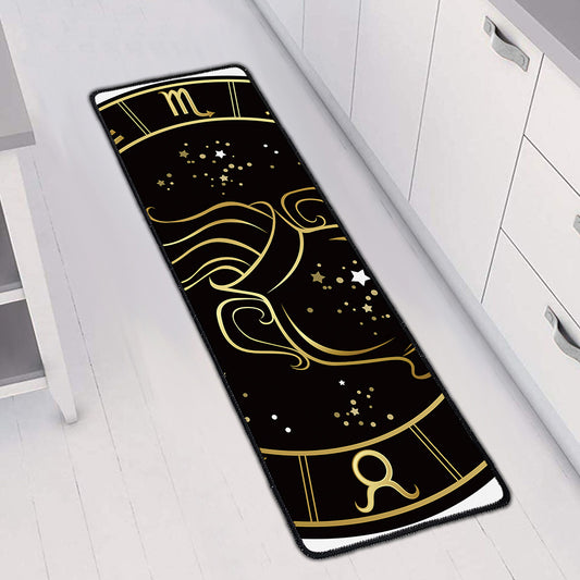 Gold And Black Aquarius Sign Print Long Kitchen Mat