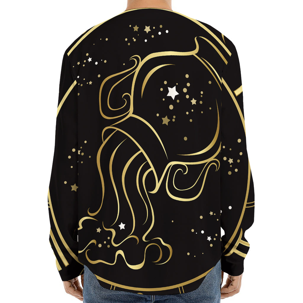 Gold And Black Aquarius Sign Print Long Sleeve Baseball Jersey