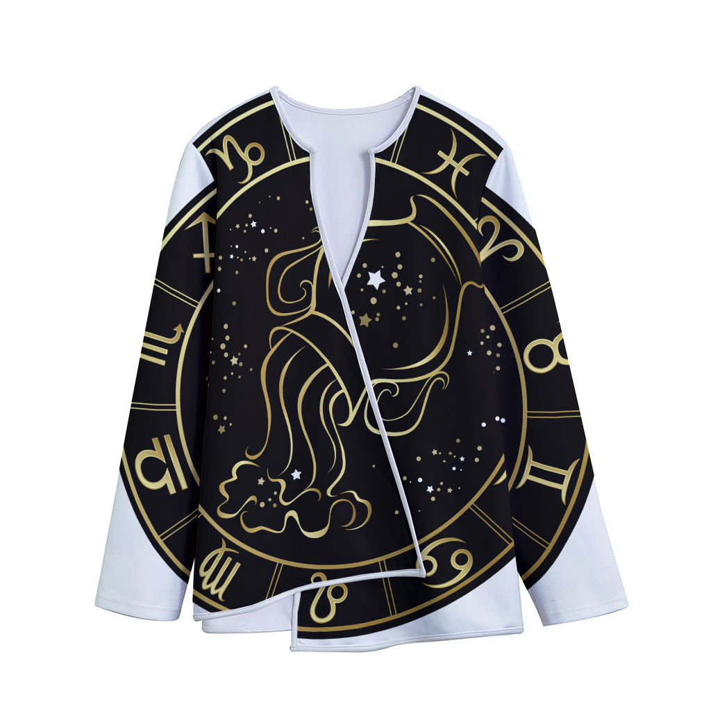 Gold And Black Aquarius Sign Print Long Sleeve Short Coat