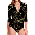 Gold And Black Aquarius Sign Print Long Sleeve Swimsuit