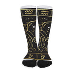 Gold And Black Aquarius Sign Print Long Socks