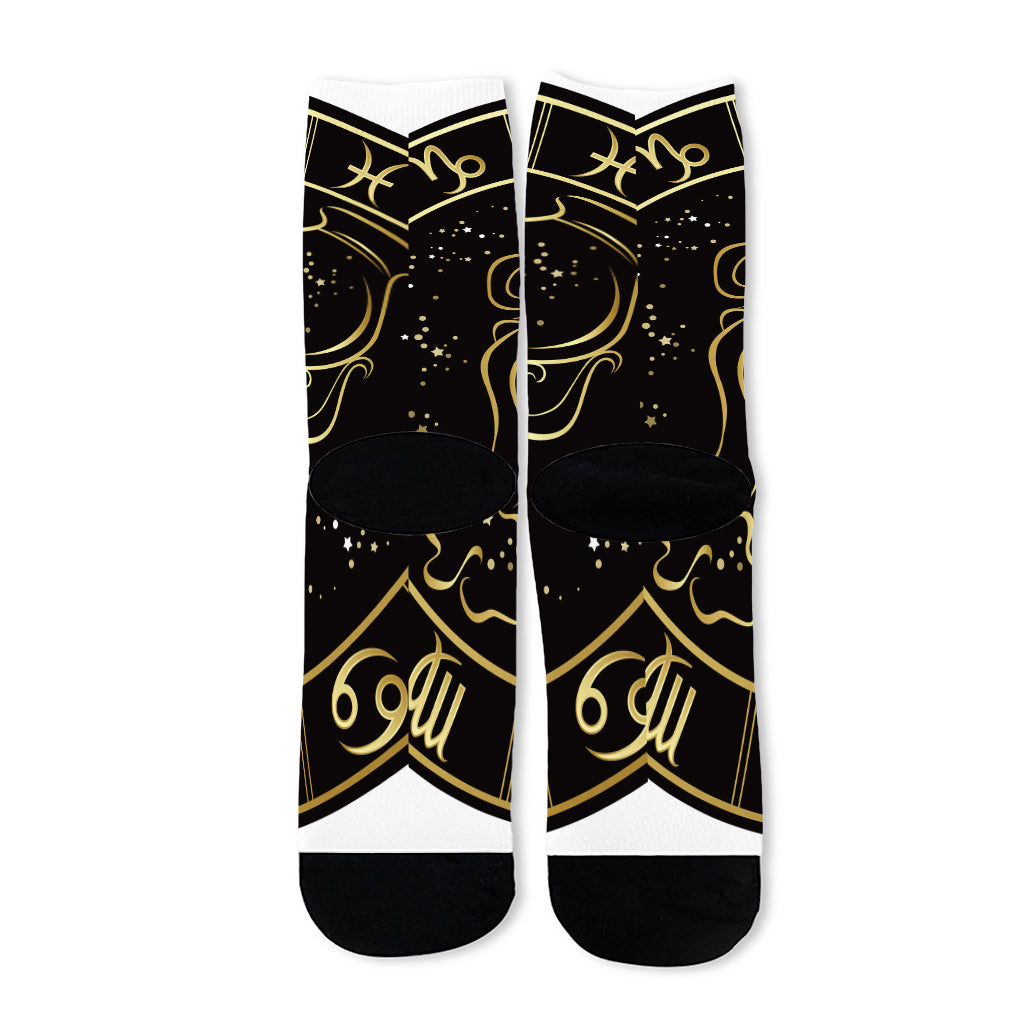 Gold And Black Aquarius Sign Print Long Socks