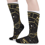 Gold And Black Aquarius Sign Print Long Socks