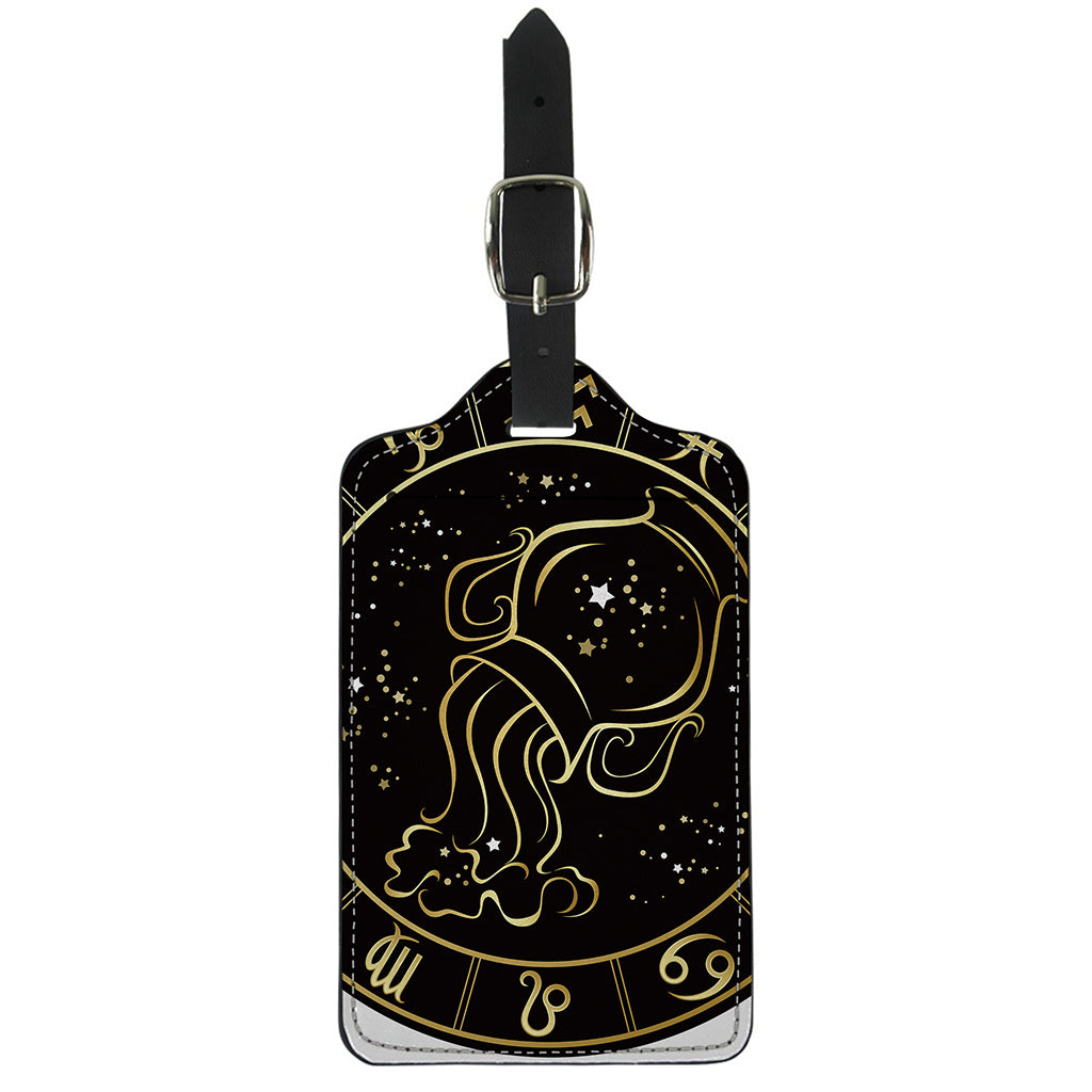 Gold And Black Aquarius Sign Print Luggage Tag