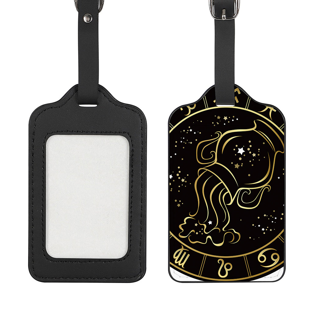 Gold And Black Aquarius Sign Print Luggage Tag