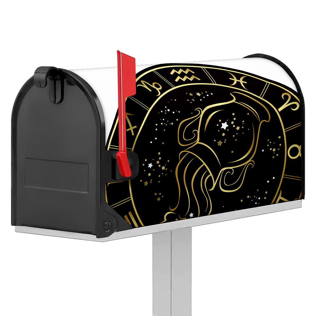 Gold And Black Aquarius Sign Print Mailbox Cover
