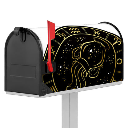 Gold And Black Aquarius Sign Print Mailbox Cover
