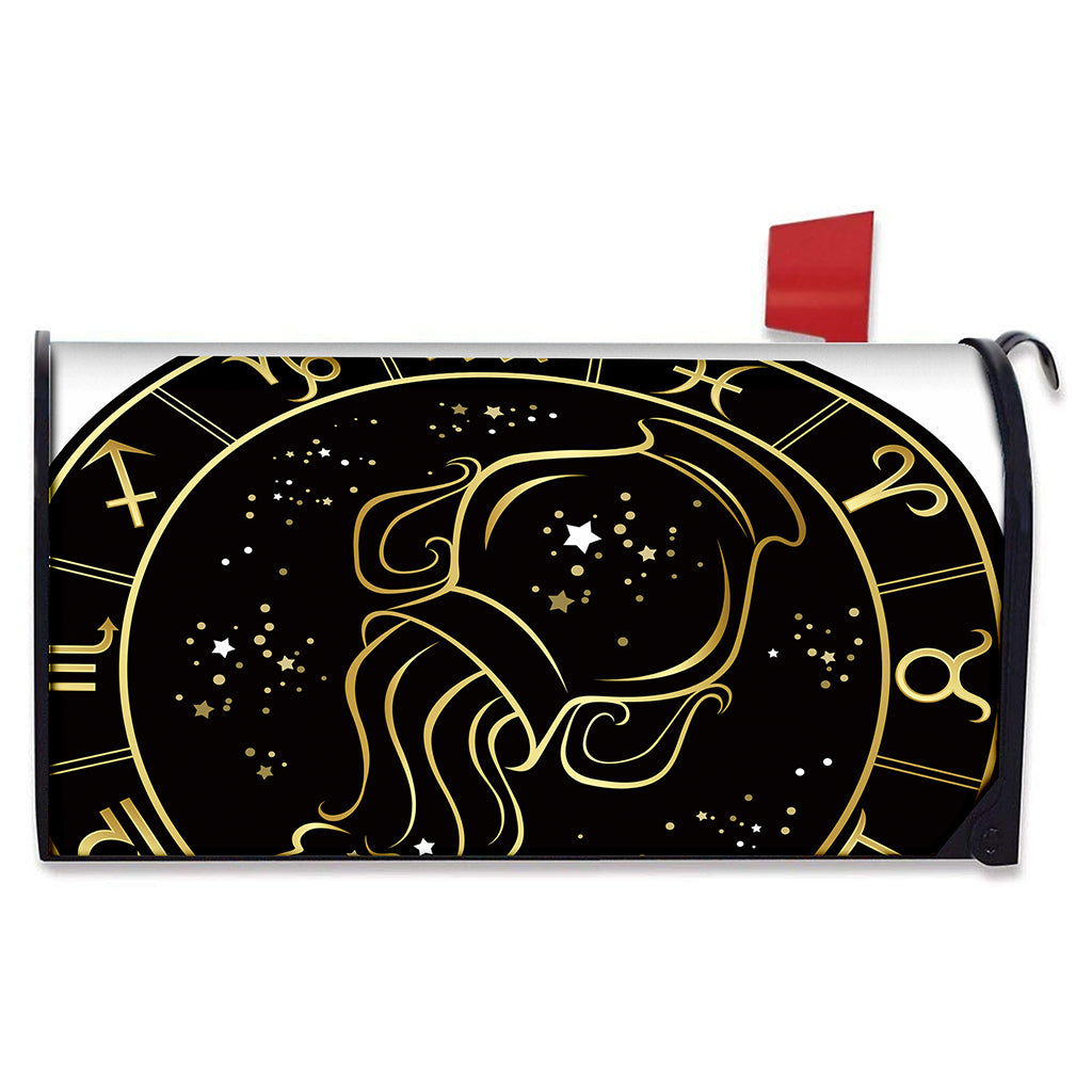 Gold And Black Aquarius Sign Print Mailbox Cover