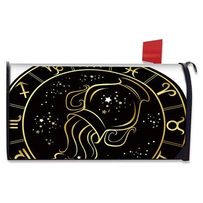 Gold And Black Aquarius Sign Print Mailbox Cover