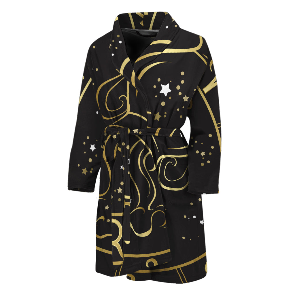 Gold And Black Aquarius Sign Print Men's Bathrobe