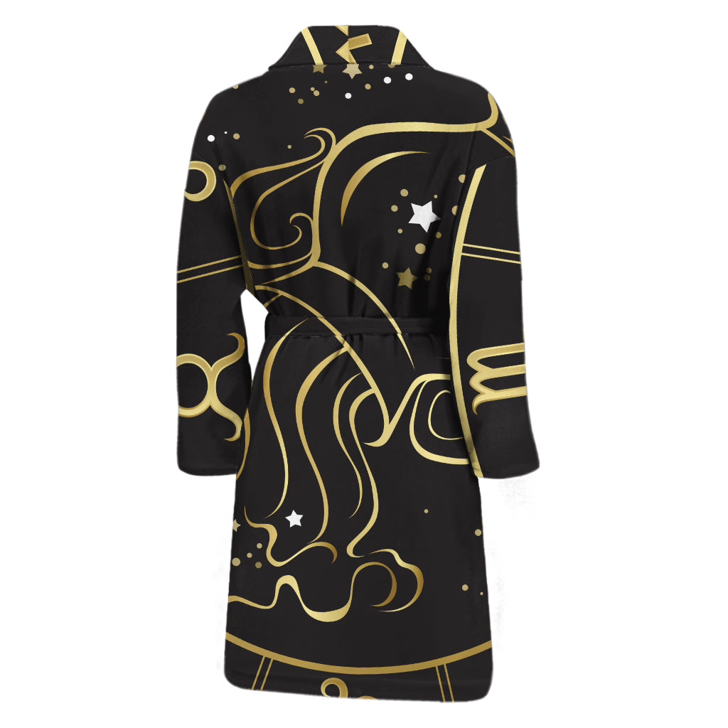 Gold And Black Aquarius Sign Print Men's Bathrobe