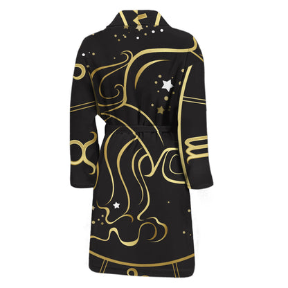 Gold And Black Aquarius Sign Print Men's Bathrobe