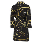 Gold And Black Aquarius Sign Print Men's Bathrobe