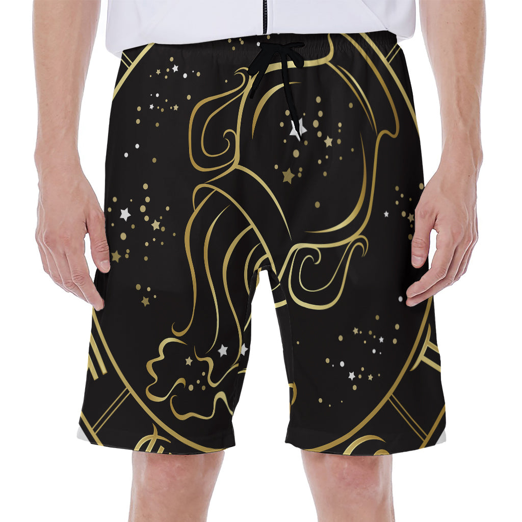 Gold And Black Aquarius Sign Print Men's Beach Shorts