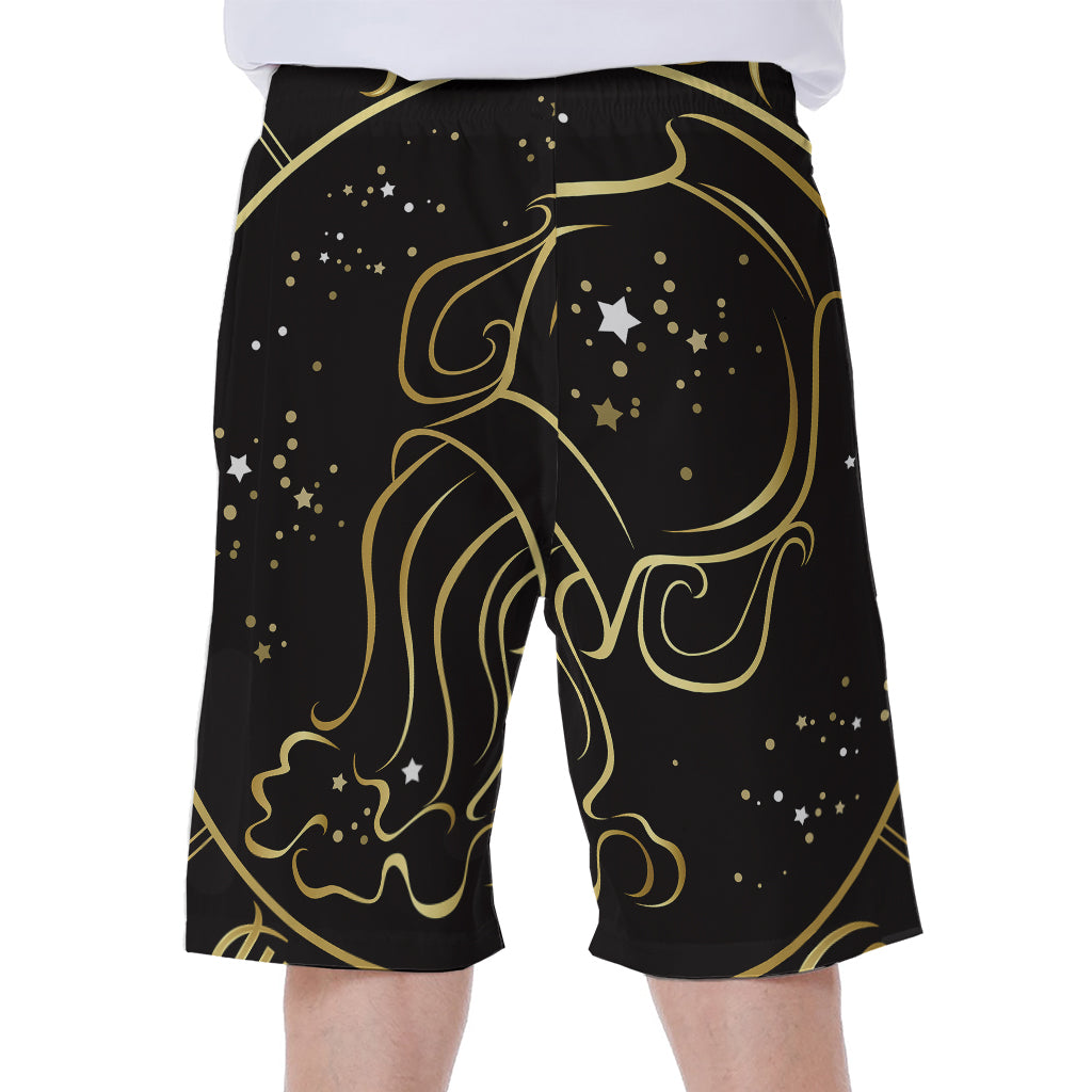 Gold And Black Aquarius Sign Print Men's Beach Shorts