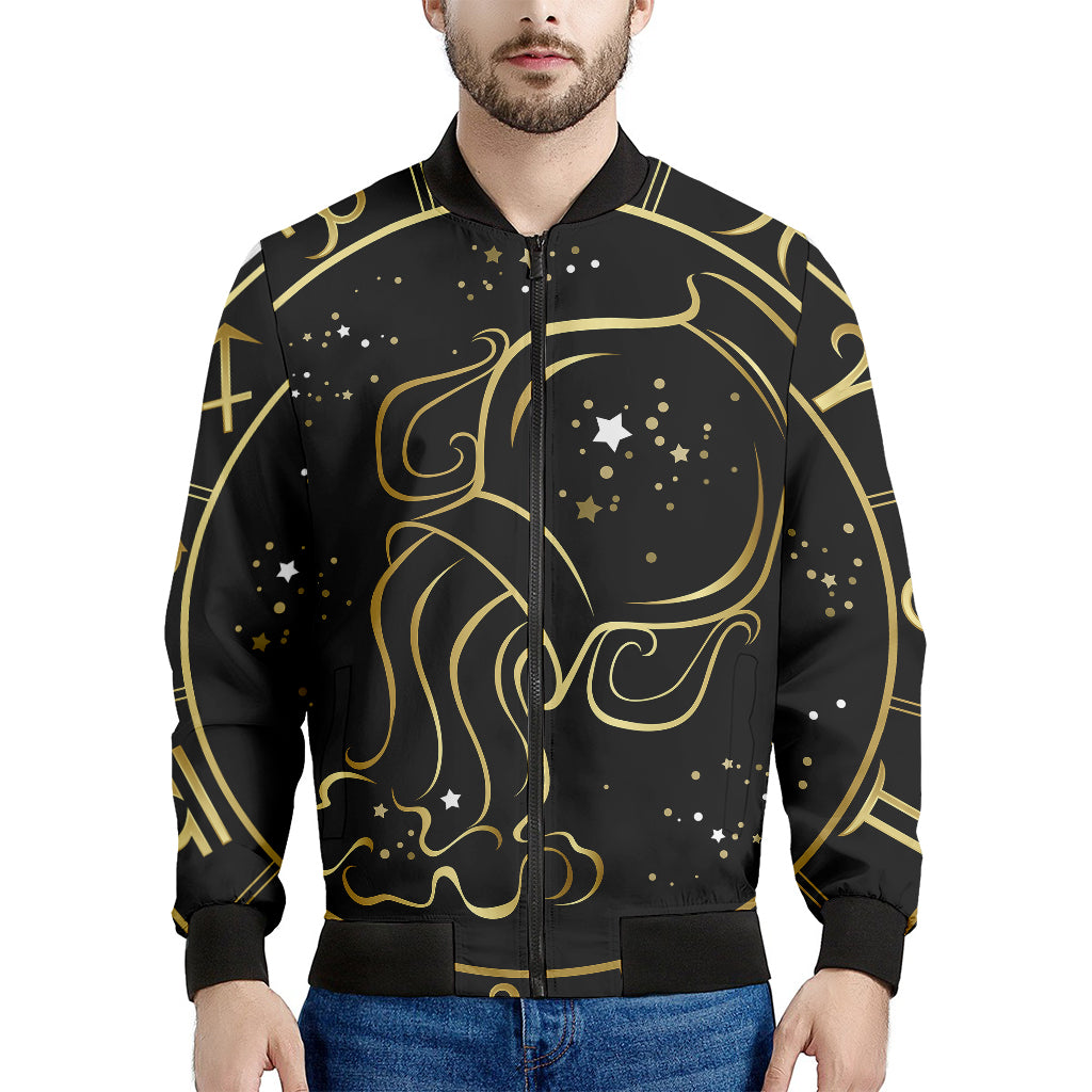 Gold And Black Aquarius Sign Print Men's Bomber Jacket