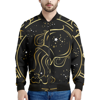 Gold And Black Aquarius Sign Print Men's Bomber Jacket