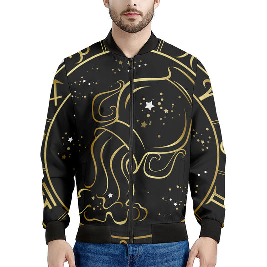 Gold And Black Aquarius Sign Print Men's Bomber Jacket