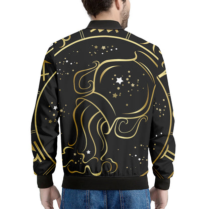 Gold And Black Aquarius Sign Print Men's Bomber Jacket