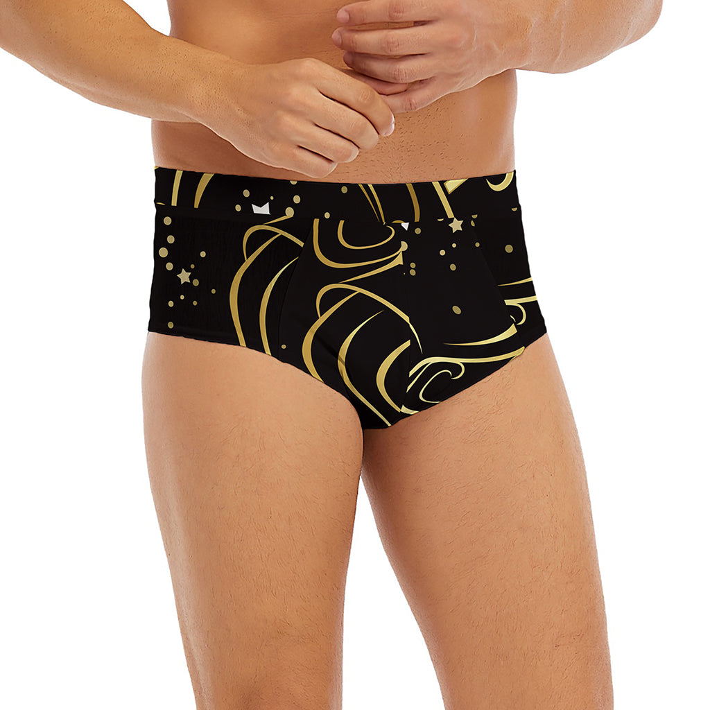 Gold And Black Aquarius Sign Print Men's Briefs