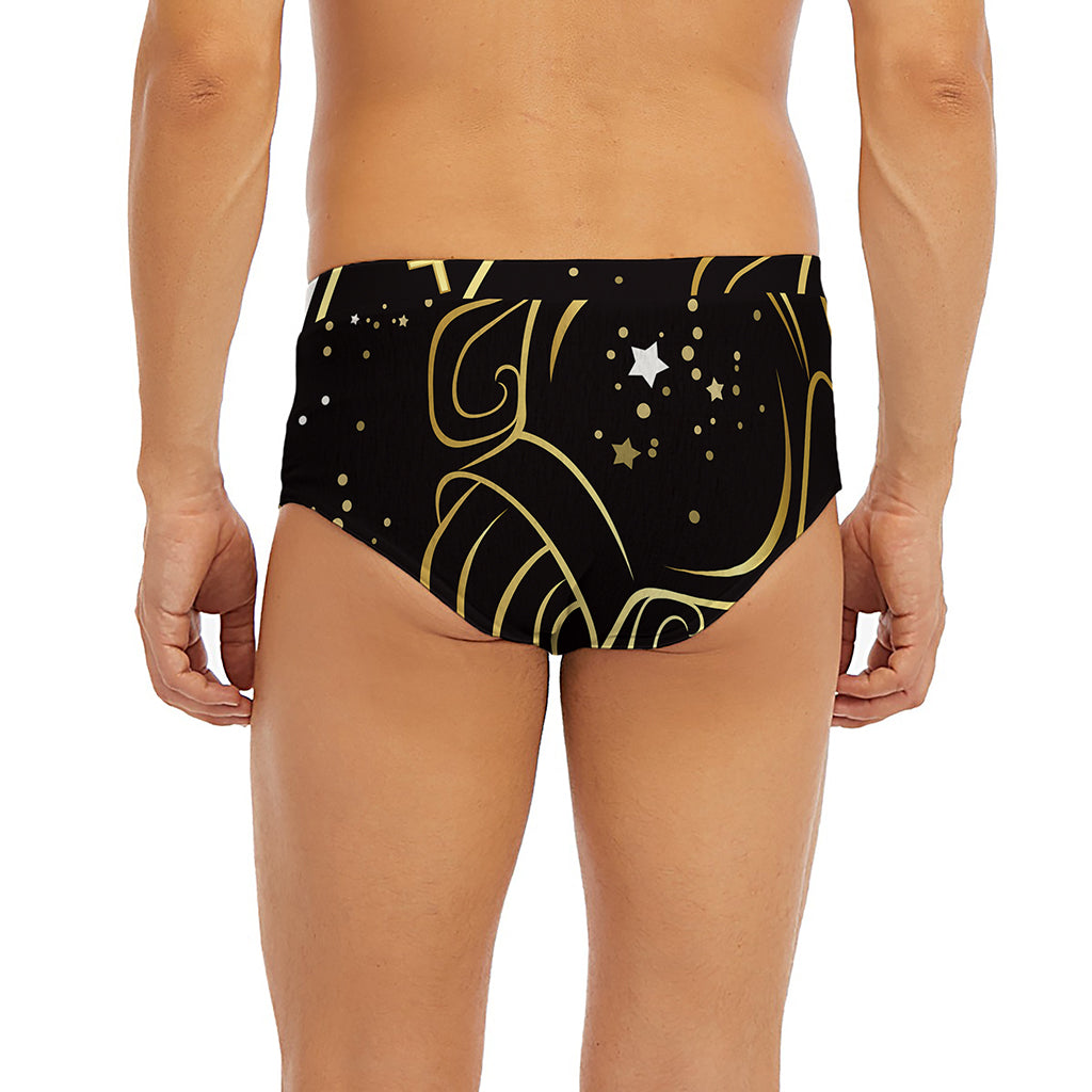 Gold And Black Aquarius Sign Print Men's Briefs