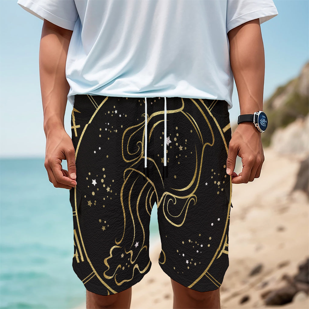 Gold And Black Aquarius Sign Print Men's Cargo Shorts