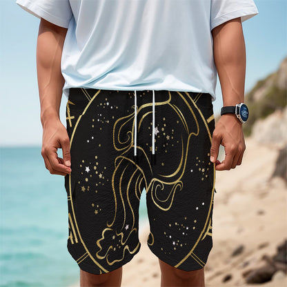 Gold And Black Aquarius Sign Print Men's Cargo Shorts