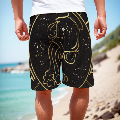 Gold And Black Aquarius Sign Print Men's Cargo Shorts
