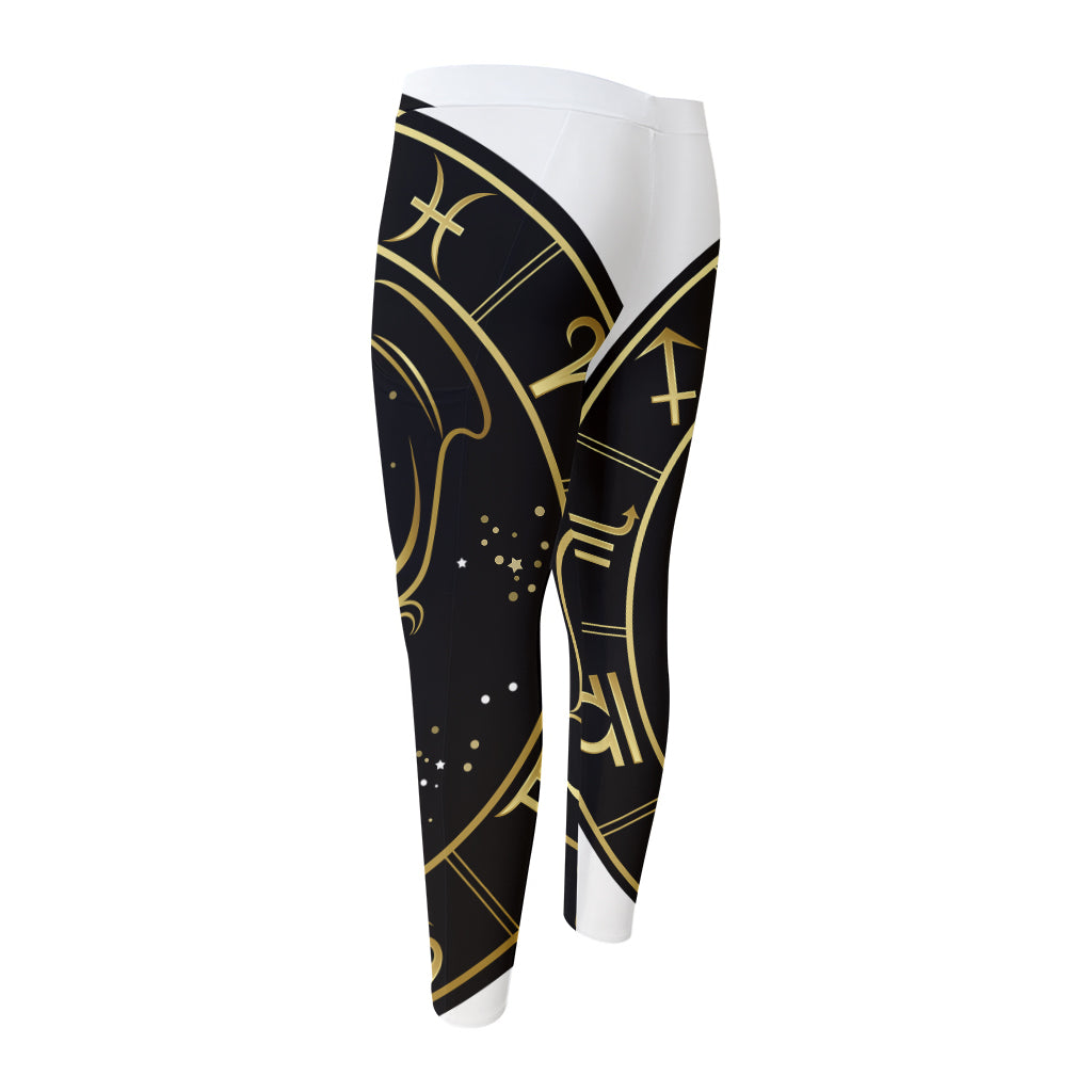 Gold And Black Aquarius Sign Print Men's Compression Pants