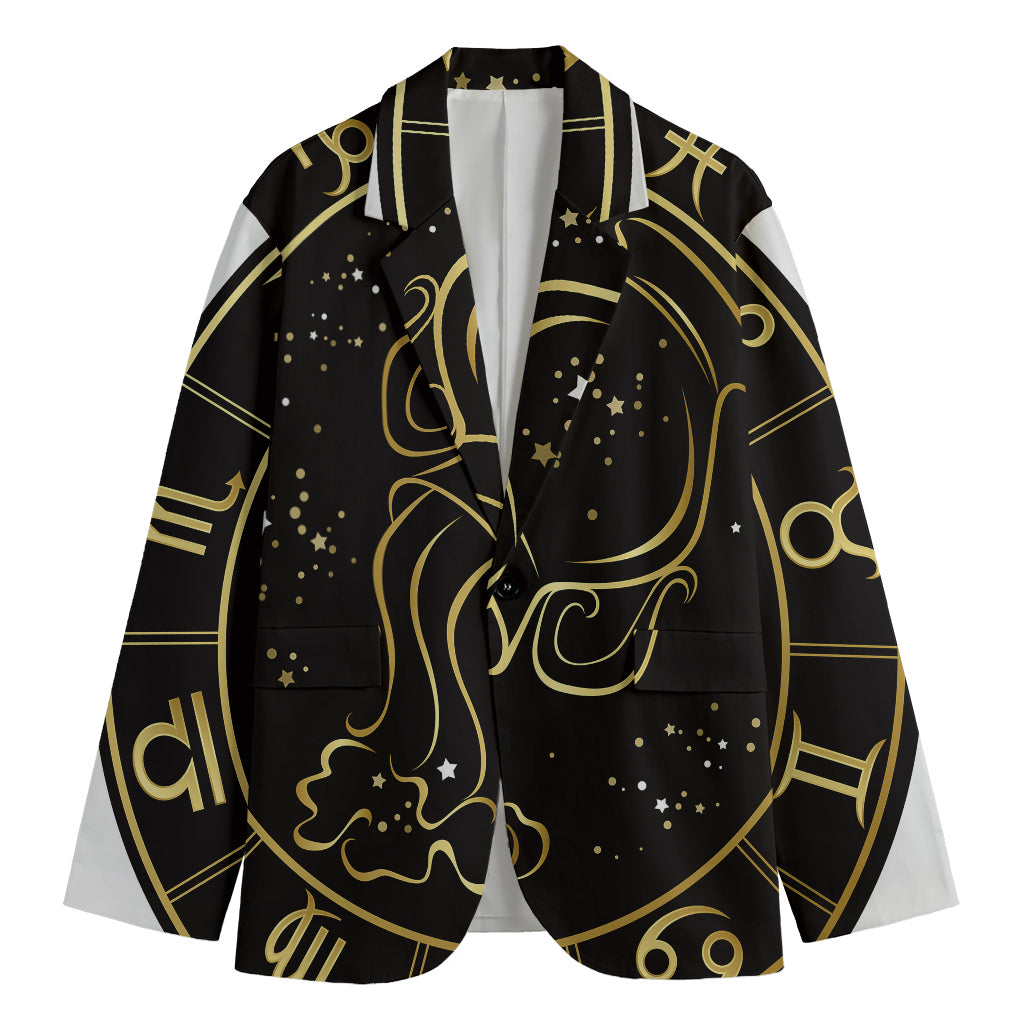 Gold And Black Aquarius Sign Print Men's Cotton Blazer