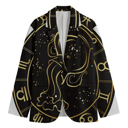 Gold And Black Aquarius Sign Print Men's Cotton Blazer