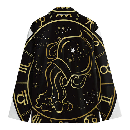 Gold And Black Aquarius Sign Print Men's Cotton Blazer