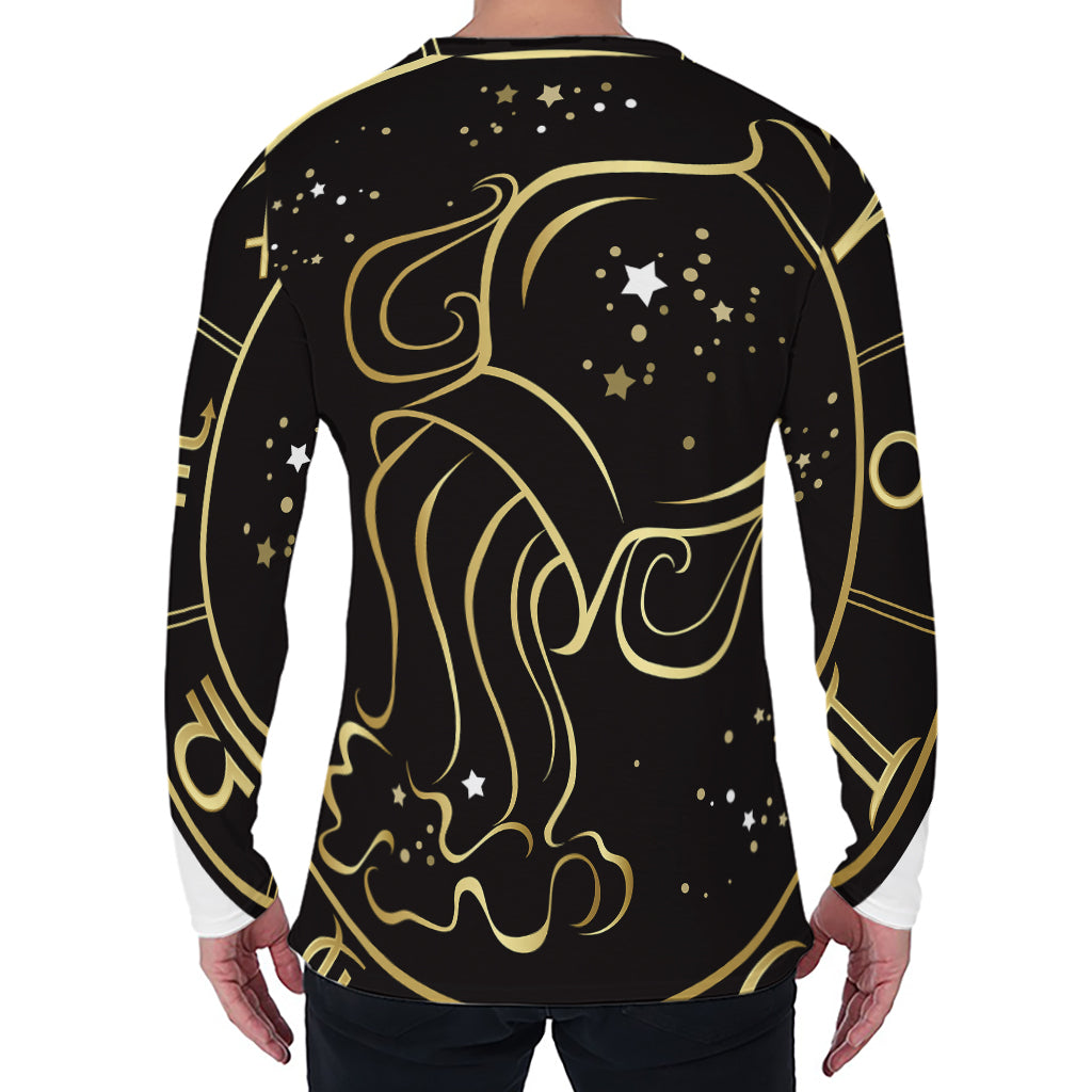 Gold And Black Aquarius Sign Print Men's Long Sleeve T-Shirt