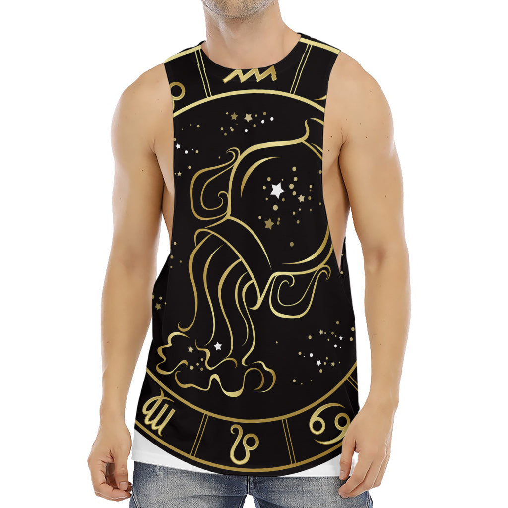 Gold And Black Aquarius Sign Print Men's Muscle Tank Top