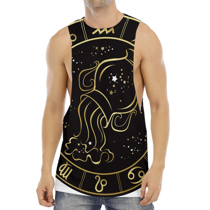 Gold And Black Aquarius Sign Print Men's Muscle Tank Top
